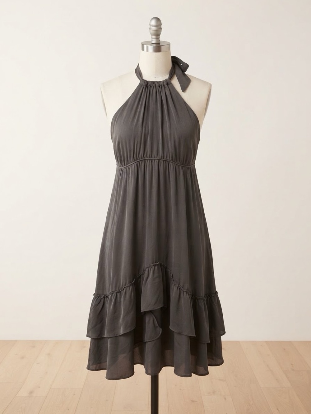 Banana Republic Charcoal Gray Halter High-Low Ruffle Dress